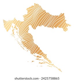abstract map of Croatia - vector illustration of striped gold colored map