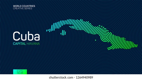 Abstract map of Cuba with circle lines
