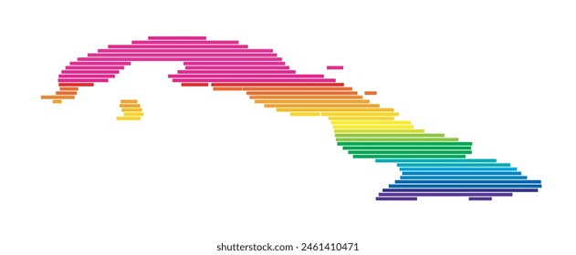 Abstrakte Landkarte Kubas mit Horizontalen Parallelen in Regenbogenfarben