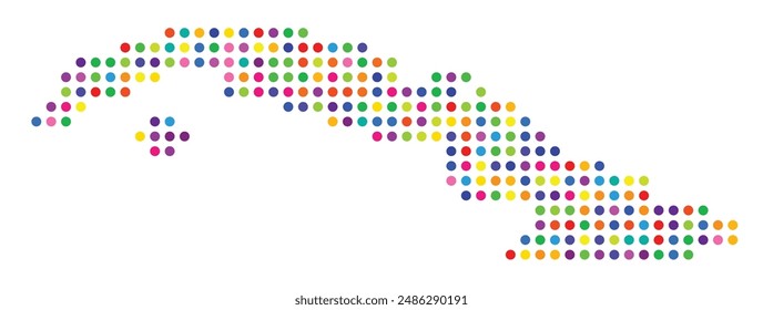 Abstract map of Cuba showing the area of the country with a pattern of colorful circles