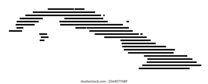 Abstract map of Cuba showing the country with horizontal black lines