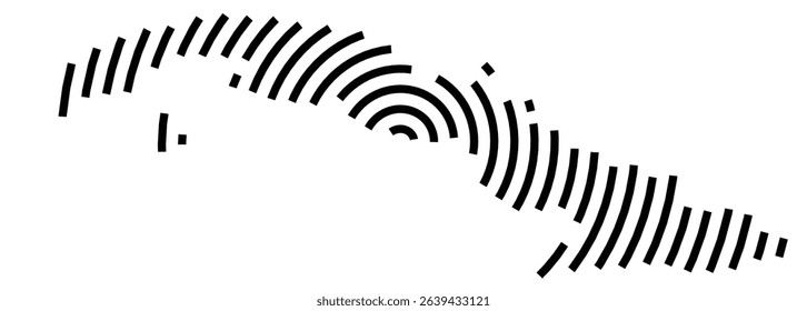 Abstract map of Cuba showing the country with a black spiral line