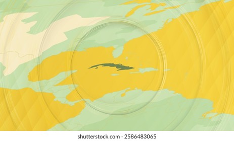 Abstract Map of Cuba and Surrounding Regions with Circular Patterns. Vibrant Abstract Map.