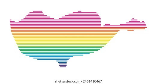 Abstract map of Cyprus showing the area of the country with horizontal parallel lines in rainbow colors