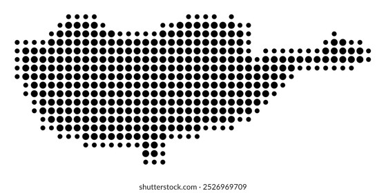Mapa Abstractas de Chipre que muestra el área del país con un patrón de círculos negros