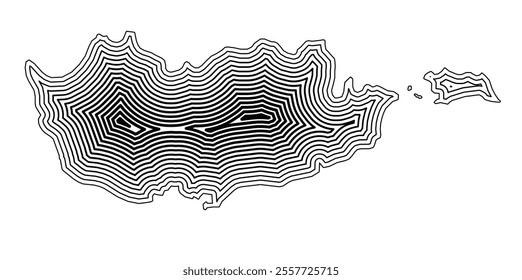 Abstract map of Cyprus showing the country border buffered inside with black tapering lines