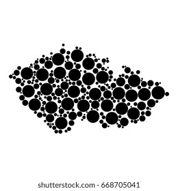abstract map of czech republic filled with black circles of different diameters isolated on a white background