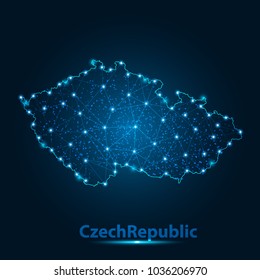 Abstract map of Czech Republic with nodes linked by lines arranged. 3d mesh .vector illustration.
