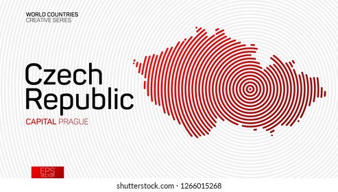Abstract map of Czech Republic with red circle lines