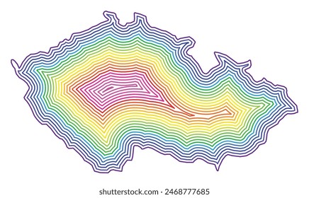 Abstrakte Landkarte Tschechiens, die das Land mit konzentrischen Regenbogenringen zeigt.