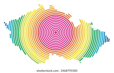 Abstract map of Czech Republic showing the area ot the country with concentric rings in rainbow colors like a shooting target.