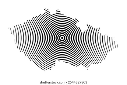 Abstract map of Czech Republic showing the country with concentric black tapering lines