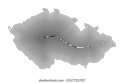 Abstract map of Czech Republic showing the country border buffered inside with black tapering lines