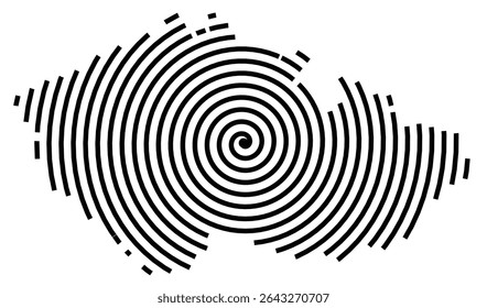 Abstract map of Czech Republic showing the country with a black spiral line