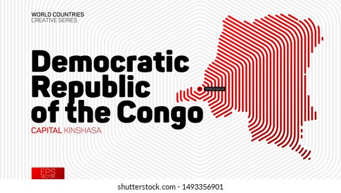 Abstract map of Democratic Republic of the Congo with red hexagon lines