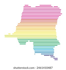 Abstrakte Landkarte der Demokratischen Republik Kongo, die das Gebiet des Landes mit Horizontalen Parallelen in Regenbogenfarben zeigt
