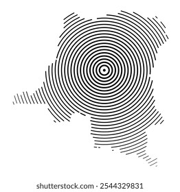 Abstract map of the Democratic Republic of the Congo showing the country with concentric black tapering lines
