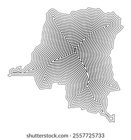 Abstract map of the Democratic Republic of the Congo showing the country border buffered inside with black tapering lines