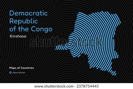 Abstract Map of the Democratic Republic of the Congo in a Circle Spiral Pattern with a Capital of Kinshasa. African Set.