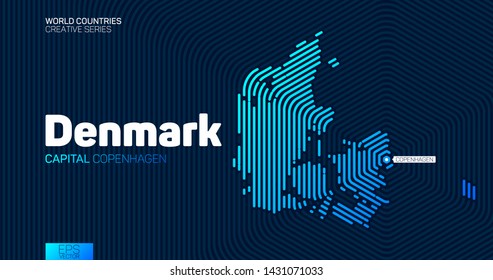 Abstract map of Denmark with hexagon lines