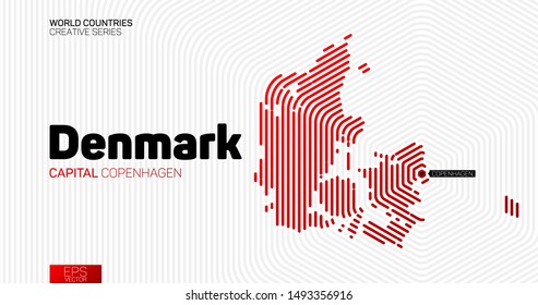 Abstract map of Denmark with red hexagon lines