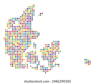 Abstract map of Denmark showing the area of the country with a pattern of colorful circles