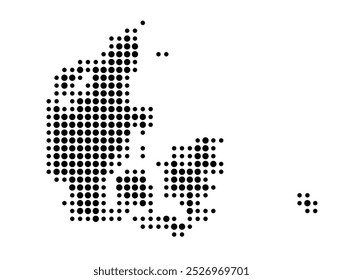 Abstract map of Denmark showing the area of the country with a pattern of black circles