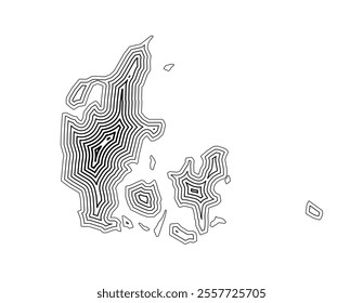 Abstract map of Denmark showing the country border buffered inside with black tapering lines