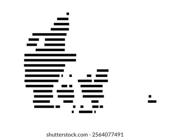 Abstract map of Denmark showing the country with horizontal black lines