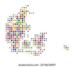 Abstract map of Denmark showing the country with a pattern of colorful squares