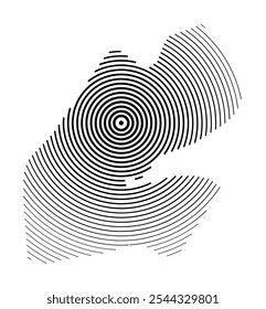 Abstract map of Djibouti showing the country with concentric black tapering lines