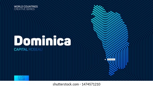 Abstract map of Dominica with hexagon lines