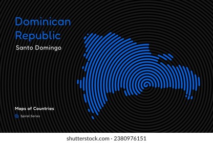 Abstract Map of the Dominican Republic in a Circle Spiral Pattern with a Capital of Santo Domingo. Latin America Set.	