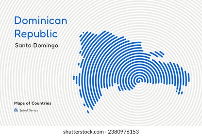 Abstract Map of the Dominican Republic in a Circle Spiral Pattern with a Capital of Santo Domingo. Latin America Set.	