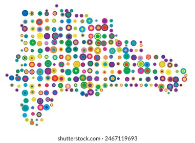 Abstract map of the Dominican Republic drawn with overlapping colored circles like sweets or candies
