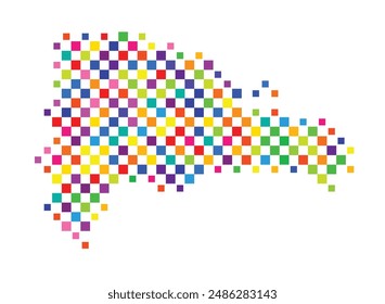Abstract map of the Dominican Republic with a pattern of colorful squares like a chess board