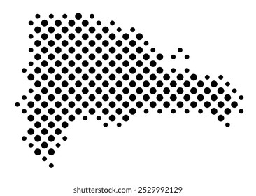 Mapa abstrato da República Dominicana com um padrão de círculos pretos como um tabuleiro de xadrez