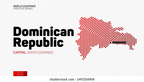 Abstract map of Dominican Republic with red hexagon lines