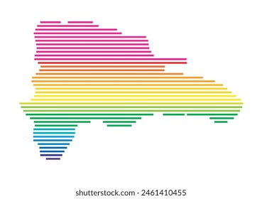 Abstrakte Karte der Dominikanischen Republik mit der Fläche des Landes mit Horizontalen Parallelen in Regenbogenfarben