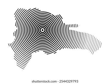 Abstract map of the Dominican Republic showing the country with concentric black tapering lines