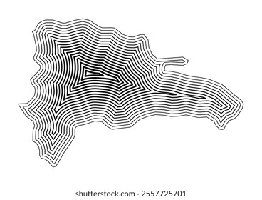 Abstract map of the Dominican Republic showing the country border buffered inside with black tapering lines