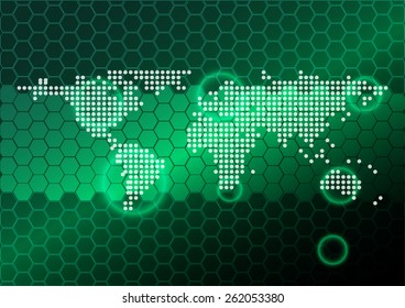 abstract map dot on pattern hexagon green background