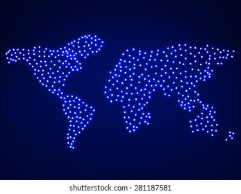 Abstract map of the earth with glowing. Vector illustration. Eps10