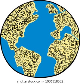 Abstract map of the Earth with signs of human activity