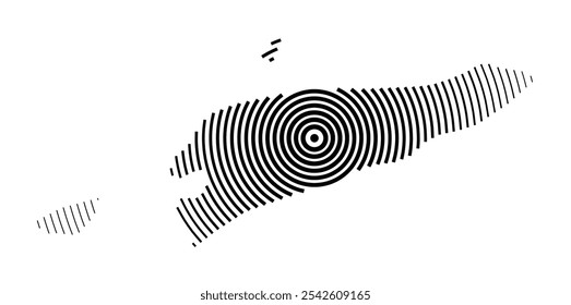 Abstract map of East Timor showing the country with concentric black tapering lines