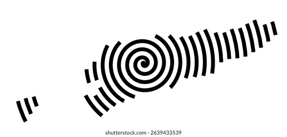 Abstract map of East Timor showing the country with a black spiral line