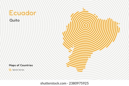 Abstract Map of Ecuador in a Circle Spiral Pattern with a Capital of Quito. Latin America Set.