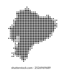 Mapa abstrato do Equador mostrando a área do país com um padrão de círculos pretos