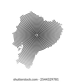 Abstract map of Ecuador showing the country with concentric black tapering lines