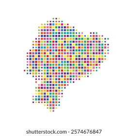 Abstract map of Ecuador showing the country with a pattern of colorful squares